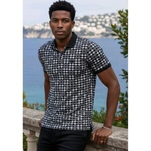 Barabas Men's Checkered Barabas Logo Short Sleeve Polo Shirt Size Large NWT